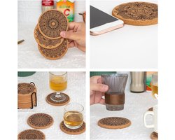 Allecto Plus Onderzetters Set - Kurk en Hout - Hittebestendig - Antislip - Absorberend - Salontafel Accessoire - Natuurlijk Bruin Hout - Drink Coasters - 6 stuks