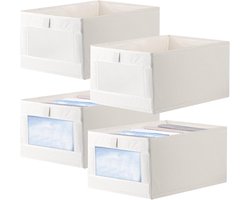 Allecto Plus - Opbergdozen Set 4 stuks Kledingkast Organizer met Doorzichtig Venster 40 x 28 x 17 cm - Opbergdozen met Handvat Kast Organiser voor Broeken T-Shirts Truien