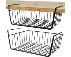 Allecto Plus - Opbergmand set van 2 stuks - Metalen hangmand voor rek onder kast - Mandorganizer voor keuken, kantoor en badkamer.