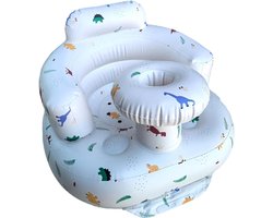 Allecto Plus - Opblaasbaar babyzitje voor kinderen van 4-24 maanden - geïntegreerde luchtpomp - kinderrugsteun - peuterstoel voor binnen en buiten - douchestoel - baby-outdoorzitje met dinosaurusdesign.