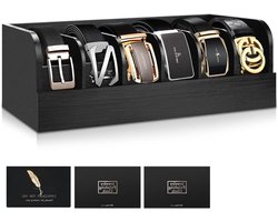 Allecto Plus - Organizer Box voor riemen - 6 vakken donker bamboe houten riemenrek voor kast - zwarte opbergdoos voor riemen - lade en kledingkast - voor mannen & vrouwen - opbergen van accessoires en horloges