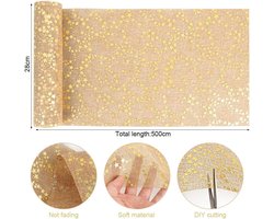 Allecto plus - Organza Tafelloper Sterren Goud 28 cm x 5 yard - Feestelijke Decoratie voor Eettafel - Speciale Gelegenheden Sfeervol Decoratie.