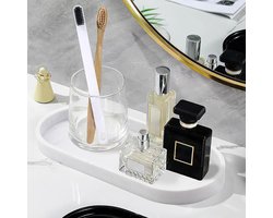Allecto Plus - Ovaal Dienblad van Hars in Marmer Wit - Make-Up Organiser voor Sieraden en Cosmetica - Badkamer Keuken Slaapkamer Opbergbak met Stijlvol Design