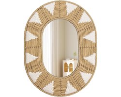 Allecto Plus - Ovaal Wandspiegel Rotan Wandspiegel Moderne Boho Decoratieve Spiegel met Metalen Haken - Boho Decoratie Wanddecoratie Hal Spiegel Muurbehang Badkamer Spiegel - Rieten Stijl