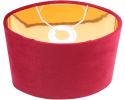 Allecto Plus - Ovale lampenkappen voor hanglampen, tafellampen en staande lampen - Rode fluwelen lampenkap met gouden voering - Vervangende E27 lampenkap - 23x18,5x12cm