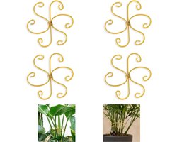 Allecto Plus - Plantenklimhouder Metaal voor Monstera Plant - Set van 4 Stuks - Goud - Geschikt voor Binnen en Buiten - Stabiele Ondersteuning voor Kamerplanten - Verticaal Groeirek - IJzeren Steunrek