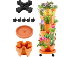 Allecto plus - Plantentoren voor verticale tuin met 6 lagen - Kunststof plantenpotten - Stapelbare groenten, aardbeien en bloemen - Milieuvriendelijke tuindecoratie