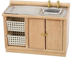 Allecto Plus - Poppenhuis Meubels: Mini Meubels voor 1:12 Poppenhuis, Aanrecht Tafel, Keuken, Afwas Tafel met Manden