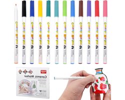 Allecto plus - Porseleinen stiften voor vaatwasser, 12 kleuren, waterbestendig, op hout, glas & canvas