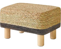 Allecto Plus - Rechthoekige voetensteun van natuurlijk zeegras met houten poten - Handgeweven - Multifunctioneel - Zitkussen - Voetenbank bijzettafel voor woonkamer en slaapkamer - Afmetingen: 42 x 30 x 26 cm
