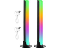 Allecto Plus - RGB Led-balk, set van 2 stuks, 21 cm, gaming-lamp voor PC, muzieksynchronisatie, meerkleurig, dynamisch sfeerlicht voor speelkamer, achtergrondverlichting, decoratie, slaapkamer - geen app nodig.