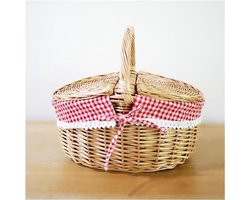 Allecto Plus - Rieten Picknickmand Landelijke Campingmand met Dekselhandvat en Voeringen - Geschikt voor Picknicks, Feesten, Barbecues en meer