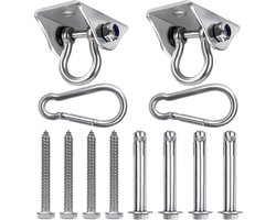 Allecto plus - Roestvrijstalen Schommelhaken (2 stuks) voor Betonnen en Houten Sets - 450 kg Belasting - Yoga, Hangmat stoel, Zandzakken Schommelsets