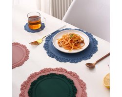 Allecto Plus - Ronde placemats 10 cm diameter - Set van 5 - Siliconen wasbare kanten placemats - Waterdichte antislip onderzetters - Groen - Voor eettafel keuken
