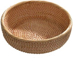 Allecto Plus - Ronde Rotanmand voor Keuken en Badkameropslag, Stapelbaar - Natuurlijk Rotan, Geweven Fruitschaal - Organizer voor Slaapkamer - 20 cm x 6 cm