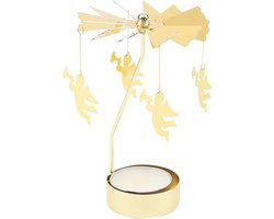 Allecto plus - Roterende kandelaar voor woondecoratie en feest, goud, carrousel, theelichthouder met metalen aroma, kerstdecoratie, engel ornament