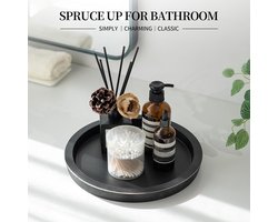 **Allecto plus - Rustiek houten dienblad met ronde kandelaar voor decoratie thuis - Vintage boerderij stijl - Salontafel accessoire in zwart (1 stuk)**