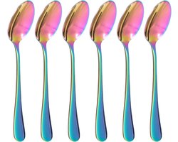 Allecto plus - RVS Koffielepels 6 Stuks 14 cm Regenboog Theelepels Latte Macchiato Kleurrijke Dessertlepel Espressolepel met Spiegeloppervlak