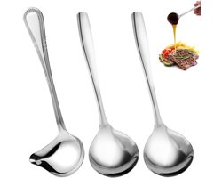 Allecto Plus - Sauslepels Set van 3 | Roestvrij Staal | Sauslepel met Schenktuit | 20,3 cm en 20 cm | Voor Saus, Soep, Dressings