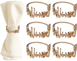 Allecto plus - Servetringen met letters, 6 stuks - Metaal - Eid Mubarak - Banket & Feest - Goud - 4 cm