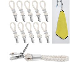 Allecto plus - Set van 10 metalen clips voor hangende theedoeken - Keukenhanddoekhouders - Handdoekclips met lus - Geschikt voor thuis, keuken, badkamer, kasten