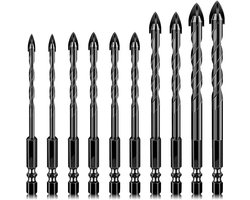 Allecto Plus - Set van 10 wolfraam carbide boren voor tegels en glas - Professionele boorset voor porselein, keramiek, spiegels, beton, baksteen en meer