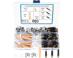 Allecto plus - Set van 100 stuks meubelverbindingen inclusief schroeven en bevestigingsmaterialen voor meubels en kasten. Met insteekschroeven, kunststof moeren, nokbevestiging, houten pluggen.