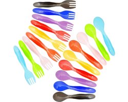 Allecto Plus - Set van 18 plastic peutergebruiksvoorwerpen - Kindervorken in 9 regenboogkleuren - Vaatwasmachinebestendig