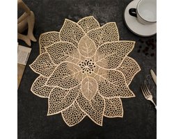 Allecto Plus - Set van 2 afwasbare ronde placemats - Hittebestendig en antislip - Tafelonderzetters voor keuken en eettafel - Goudkleurig design met PVC materiaal.