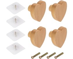 Allecto plus - Set van 2 hartvormige houten handgrepen voor meubels - Ladekast handgrepen van hout - Meubelgrepen met charmante uitstraling