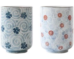 Allecto Plus - Set van 2 prachtige keramische theekopjes met Japanse traditionele bloemdesign en 30 OZ capaciteit