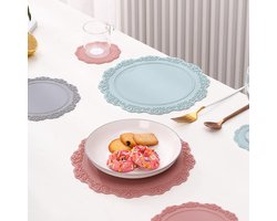 Allecto Plus - Set van 2 ronde siliconen placemats - 165 cm diameter - wasbare placemats - waterdicht - antislip - rood - voor eettafel en keuken.