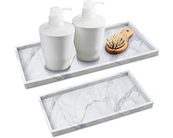 Allecto plus - Set van 2 siliconen make-upbakjes voor aanrecht en gootsteen - Badkamerbakken - Zeephouder - Parfum organizer - Marmer design - Toilet dressoir accessoire - Groot en klein formaat