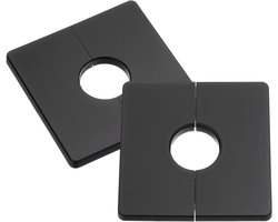 Allecto plus - Set van 2 vierkante afdekplaten van ABS-kunststof voor 28 mm wandsplit-flens | Wandgemonteerde buismond sierafdekking in zwart voor binnen- en buitenruimtes