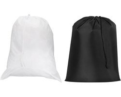 Allecto plus - Set van 2 waszakken met treksluiting, 68 x 56 cm - Vuile waszak voor reizen en outdoor - Wasbare wasmand - Wit/Zwart