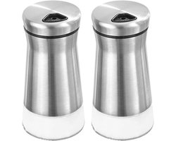 Allecto Plus - Set van 2 zout- en peperstrooiers, verstelbare schenktuit, roestvrijstaal, glazen fles, kruidendispenser.