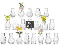 Allecto Plus - Set van 20 Mini Vaasjes van Helder Glas voor Tafelversiering en Decoratie - Ideaal voor Bruiloften en Eettafels thuis