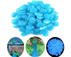 Allecto Plus - Set van 200 lichtgevende stenen voor buiten - kiezelstenen voor decoratie - blauw - fluorescerend - aquarium en tuin accessoires