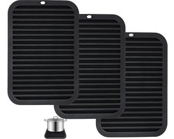 Allecto plus - Set van 3 grote siliconen onderzetters placemats voor pannen - Hittebestendige geïsoleerde tafelmat - Flexibel en duurzaam - 23x30cm - Zwart.