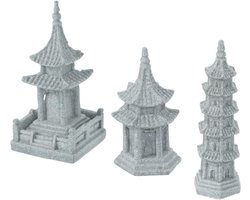 Allecto Plus - Set van 3 Japanse stenen lantaarns - Aziatisch tuindecoratie beeld - Zen tuin sculpturen - Oosterse pagode ornamenten met miniatuur standbeeld - Decoratieve stenen figuren voor vijver