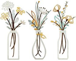 Allecto Plus - Set van 3 metalen bloemen wanddecoratie - minimalistische vaas - goudkleurig - geschikt voor thuis, woonkamer en slaapkamer