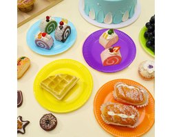 Allecto Plus - Set van 35 regenboog gekleurde papieren borden - 18 cm - Voor kinderverjaardagsfeestjes, desserts, picknicks en barbecues