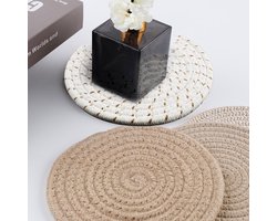 Allecto plus - Set van 4 geweven katoenen onderzetters in 4 kleuren - Geïsoleerde ronde placemats voor hete pannen - Gele tafel accessoires met hittebestendige eigenschappen.