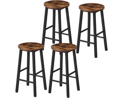 Allecto Plus - Set van 4 hoge krukken met voetenbankjes en verstelbare poten, ideaal voor keuken en badkamer - Rustiek Bruin Zwart - in 2 hoogtes - EBF07BYP401G1