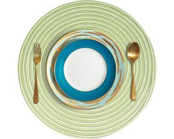 Allecto plus - Set van 4 ronde geweven placemats en 4 onderzetters (groen) - Hittebestendig - Wasbaar - Voor keuken en eettafel
