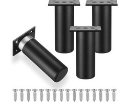 Allecto plus - Set van 4 stuks 15 cm meubelpoten voor stoelen, tafels, kasten en meer - Aluminiumlegering poten met schroeven - Zwart