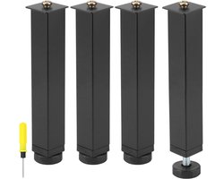 Allecto plus - Set van 4 verstelbare meubelpoten 20-22 cm - voor bedden, banken, kasten - stalen poten - zwart - duurzaam ontwerp.