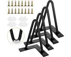 Allecto plus - Set van 4 zwarte metalen tafelpoten 15 cm met haarspelden en schroeven - Industriële meubelvoet voor salontafel en kast - Rubberen vloerbeschermers - Stijlvolle en stevige tafelpoten