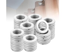 Allecto Plus - Set van 50 zilveren gordijnringen, 40 mm binnendiameter, acryl ringen voor gordijnroedes