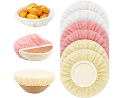Allecto plus - Set van 6 Herbruikbare Afdekhoezen voor Gistmand en Deeg | Elastische Levensmiddel Afdekhoezen voor Brood Bakken | 3 Kleuren (Wit, Amandel, Roze)